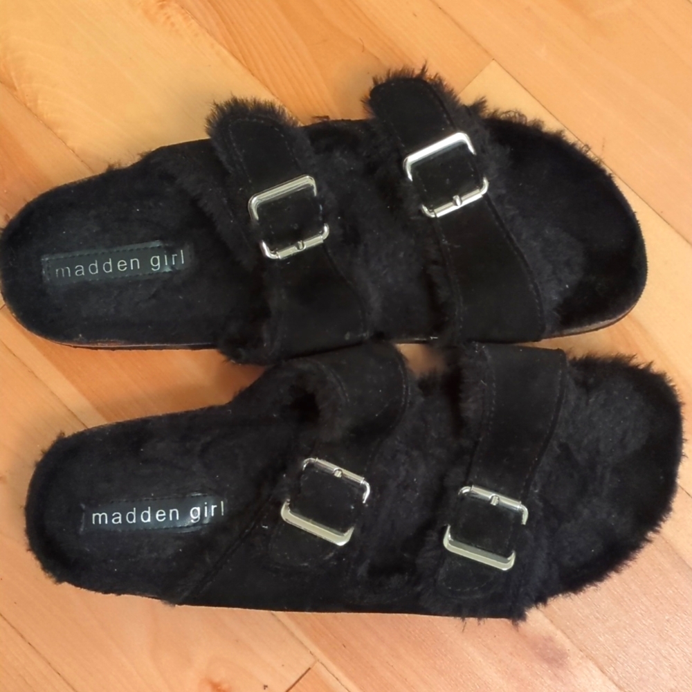 Madden Girl fuzzy sandals or slippers